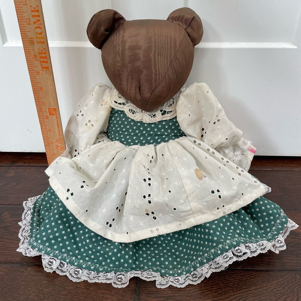 Primitive Handmade Watered Silk Teddy Bear Vtg Moire Fabric Stuffed Toy FLAWED